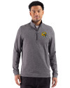 View image 1: Green Bay Packers NFL Helmet Cutter & Buck Adapt Recycled Soft Knit Stripe Mens Quarter Zip Pullover  Black Heather Front
