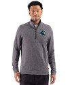 Philadelphia Eagles NFL Helmet Cutter & Buck Adapt Recycled Soft Knit Stripe Mens Big & Tall Quarter Zip Pullover Black Heather Front Thumbnail Image