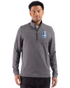 Detroit Lions Historic Cutter & Buck Adapt Recycled Soft Knit Stripe Mens Big & Tall Quarter Zip Pullover Black Heather Front Thumbnail Image