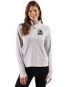View image 13: Cleveland Browns Monochromatic Cutter & Buck Adapt Recycled Soft Knit Stripe Womens Quarter Zip Pullover Polished Heather/White Front