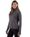 San Francisco 49ers Mono Cutter & Buck Adapt Recycled Soft Knit Stripe Womens Quarter Zip Pullover Black Heather Side Thumbnail Image
