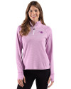 New England Patriots Monochromatic Cutter & Buck Adapt Recycled Soft Knit Stripe Womens Quarter Zip Pullover Gelato Heather/White Front Thumbnail Image