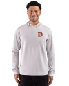 View image 7: Denver Broncos Historic Cutter & Buck Adapt Recycled Soft Knit Stripe Mens Hooded Pullover Polished Heather/White Front
