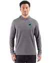 Carolina Panthers Historic Cutter & Buck Adapt Recycled Soft Knit Stripe Mens Hooded Pullover Black Heather Front Thumbnail Image