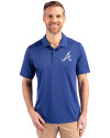 Atlanta Braves Cutter & Buck Prospect Eco Textured Stretch Recycled Mens Big & Tall Polo Tour Blue Front Thumbnail Image