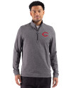 Cincinnati Reds Cutter & Buck Adapt Recycled Soft Knit Stripe Mens Quarter Zip Pullover Black Heather Front Thumbnail Image
