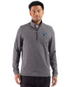 Tampa Bay Rays Cooperstown Cutter & Buck Adapt Recycled Soft Knit Stripe Mens Quarter Zip Pullover Black Heather Front Thumbnail Image