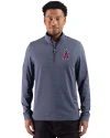 Los Angeles Angels Cutter & Buck Adapt Recycled Soft Knit Stripe Mens Big & Tall Quarter Zip Pullover Navy Blue Heather Front Thumbnail Image