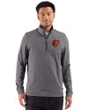 Baltimore Orioles Cooperstown Cutter & Buck Adapt Recycled Soft Knit Stripe Mens Big & Tall Quarter Zip Pullover Black Heather Front Thumbnail Image