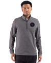 NY Mets City Connect Cutter & Buck Adapt Recycled Soft Knit Stripe Mens Big & Tall Quarter Zip Pullover Black Heather Front Thumbnail Image