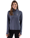Colorado Rockies Stars & Stripes Cutter & Buck Adapt Recycled Soft Knit Stripe Womens Quarter Zip Pullover Navy Blue Heather Front Thumbnail Image