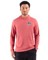 Miami Marlins Stars & Stripes Cutter & Buck Adapt Recycled Soft Knit Stripe Mens Hooded Pullover Cardinal Red Heather Front Thumbnail Image