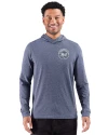 New York Mets Mono Cutter & Buck Adapt Recycled Soft Knit Stripe Mens Hooded Pullover Navy Blue Heather Front Thumbnail Image