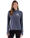 New York Yankees Cutter & Buck Adapt Recycled Soft Knit Stripe Womens Hooded Pullover Navy Blue Heather Front Thumbnail Image