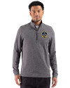 LA Galaxy Cutter & Buck Adapt Recycled Soft Knit Stripe Mens Big & Tall Quarter Zip Pullover Black Heather Front Thumbnail Image