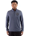 Philadelphia Union Cutter & Buck Adapt Recycled Soft Knit Stripe Mens Big & Tall Quarter Zip Pullover Navy Blue Heather Front Thumbnail Image