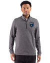 San Jose Earthquakes Cutter & Buck Adapt Recycled Soft Knit Stripe Mens Big & Tall Quarter Zip Pullover Black Heather Front Thumbnail Image
