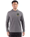 LA Galaxy Cutter & Buck Adapt Recycled Soft Knit Stripe Mens Hooded Pullover Black Heather Front Thumbnail Image
