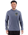 LA Galaxy Cutter & Buck Adapt Recycled Soft Knit Stripe Mens Hooded Pullover Navy Blue Heather Front Thumbnail Image