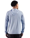 Los Angeles Dodgers Cooperstown Cutter & Buck Adapt Recycled Soft Knit Stripe Mens Hooded Pullover Tour Blue Heather/White Back Thumbnail Image