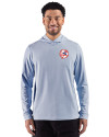 New York Yankees Cooperstown Cutter & Buck Adapt Recycled Soft Knit Stripe Mens Hooded Pullover Tour Blue Heather/White Front Thumbnail Image