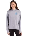 View image 1: Detroit Lions Historic Cutter & Buck Adapt Recycled Soft Knit Stripe Womens Hooded Pullover Black Heather/White Front