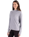 Tampa Bay Rays Cooperstown Cutter & Buck Adapt Recycled Soft Knit Stripe Womens Hooded Pullover Black Heather/White Side Thumbnail Image