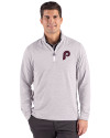 Philadelphia Phillies Cooperstown Cutter & Buck Adapt Recycled Soft Knit Stripe Mens Quarter Zip Pullover  Polished Heather/White Front Thumbnail Image