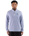 View image 10: Kansas Jayhawks Alumni Cutter & Buck Adapt Recycled Soft Knit Stripe Mens Quarter Zip Pullover  Tour Blue Heather/White Front