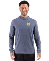 Michigan Wolverines Alumni Cutter & Buck Adapt Recycled Soft Knit Stripe Mens Big & Tall Hooded Pullover Navy Blue Heather Front Thumbnail Image