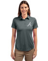 Atlanta Braves Cutter & Buck Prospect Eco Textured Stretch Recycled Womens Short Sleeve Polo Elemental Grey Front Thumbnail Image
