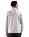NYU Violets Cutter & Buck Adapt Recycled Soft Knit Stripe Mens Big & Tall Hooded Pullover Polished Heather/White Back Thumbnail Image