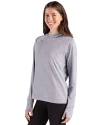 NDSU Bison Cutter & Buck Adapt Recycled Soft Knit Stripe Womens Hooded Pullover Black Heather/White Side Thumbnail Image