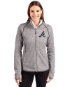 Atlanta Braves Cutter & Buck Mainsail Full Zip Hooded Womens Jacket Polished Heather Front Thumbnail Image