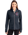 Chicago Cubs Cutter & Buck Mainsail Full Zip Hooded Womens Jacket Liberty Navy Heather Front Thumbnail Image