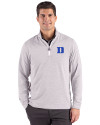 Duke Blue Devils Cutter & Buck Adapt Recycled Soft Knit Stripe Mens Quarter Zip Pullover  Polished Heather/White Front Thumbnail Image