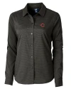 Cincinnati Reds Cutter & Buck Versatech Geo Dobby Stretch Womens Long Sleeve Dress Shirt Black Mannequin Thumbnail Image