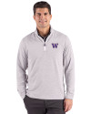 Washington Huskies Cutter & Buck Adapt Recycled Soft Knit Stripe Mens Big & Tall Quarter Zip Pullover Polished Heather/White Front Thumbnail Image