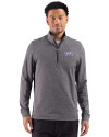 TCU Horned Frogs Cutter & Buck Adapt Recycled Soft Knit Stripe Mens Big & Tall Quarter Zip Pullover Black Heather Front Thumbnail Image