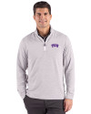 TCU Horned Frogs Cutter & Buck Adapt Recycled Soft Knit Stripe Mens Big & Tall Quarter Zip Pullover Polished Heather/White Front Thumbnail Image