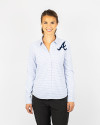 Atlanta Braves Cutter & Buck Versatech Tattersall Stretch Womens Long Sleeve Dress Shirt Atlas Light Blue Front Thumbnail Image