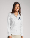 Atlanta Braves Cutter & Buck Epic Easy Care Fine Twill Womens Long Sleeve Dress Shirt White Front Thumbnail Image