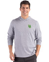 Oregon Ducks- Cutter & Buck Adapt Recycled Soft Knit Stripe Mens Hooded Pullover Black Heather/White Front Thumbnail Image
