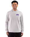 View image 4: TCU Horned Frogs Cutter & Buck Adapt Recycled Soft Knit Stripe Mens Big & Tall Hooded Pullover Polished Heather/White Front