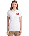Nebraska Cornhuskers Cutter & Buck Advantage Recycled Cotton-Blend Pique Womens Polo White Front Thumbnail Image