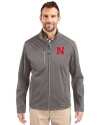 Nebraska Cornhuskers Cutter & Buck Evoke Recycled Honeycomb Fleece Mens Full Zip Jacket Elemental Grey Front Thumbnail Image