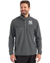 View image 1: New York Yankees Cutter & Buck Woodland Recycled Fleece Mens Snap Pullover Elemental Grey Front