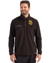 View image 1: San Diego Padres Cutter & Buck Woodland Recycled Fleece Mens Snap Pullover Black Front