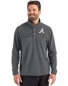 View image 4: Atlanta Braves Cutter & Buck Woodland Recycled Fleece Mens Snap Pullover Elemental Grey Front