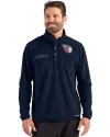 Cleveland Guardians Cutter & Buck Woodland Recycled Fleece Mens Snap Pullover Navy Blue Front Thumbnail Image